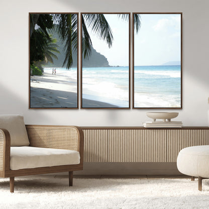 18311030-MGV-CV-36X24-Tropical Beach Wall Art Canvas Print, Framed Serene Ocean Art Picture Print, Palm Tree Shadows Perfect Tropical Coastal Decor