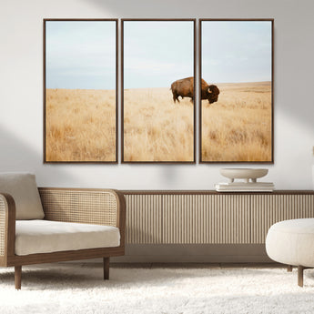61392510-MGV-FC-48X32-3P_Walnut-Buffalo Wall Art Wall Art Canvas Print, Framed Western Wildlife Decor Art Picture Print, Rustic Farmhouse Art Perfect Rustic