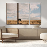 22754563-MGV-FC-48X32-3P_Walnut-Earthy Tones Wall Art Canvas Print, Framed Rustic Nature Art Picture Print, Solitary Buffalo Perfect Western Minimalist Decor