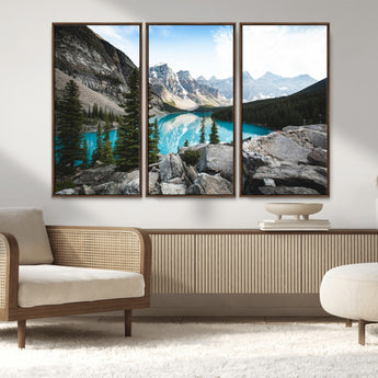 98014896-MGV-CV-36X24-Canadian Rockies Wall Art Canvas Print, Framed Mountain Landscape Art Picture Print, Turquoise Water Perfect Scandinavian