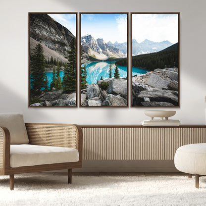 98014896-MGV-CV-36X24-Canadian Rockies Wall Art Canvas Print, Framed Mountain Landscape Art Picture Print, Turquoise Water Perfect Scandinavian