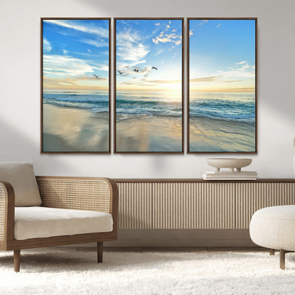 20708696-MGV-CV-36X24-Minimalist Seaside Wall Art Canvas Print, Framed Morning Glow Art Picture Print, Golden Reflections Perfect Coastal Minimalist