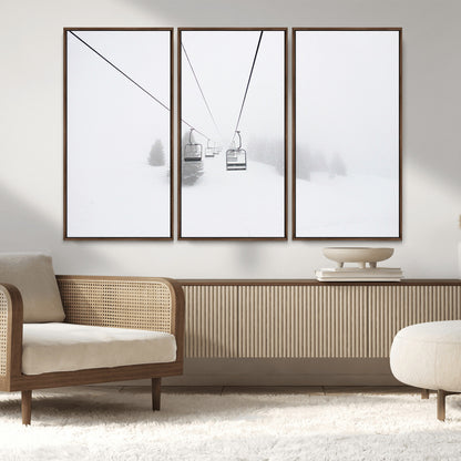 20216390-MGV-CV-36X24-Ski Lift Wall Art Canvas Print, Framed Snowy Landscape Art Picture Print, Alpine Adventure Perfect Nordic Minimalist Decor Artwork