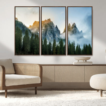 21145440-MGV-FC-48X32-3P_Walnut-Wilderness Wall Art Wall Art Canvas Print, Framed Nature Landscape Decor Art Picture Print, Misty Forest Photography Perfect