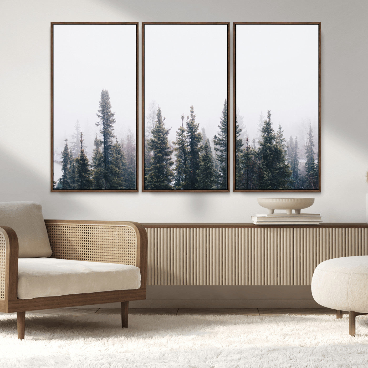 42364796-MGV-CV-36X24-Foggy Forest Wall Art Canvas Print, Framed Misty Pines Art Picture Print, Moody Woodland Perfect Scandinavian Minimalist Decor