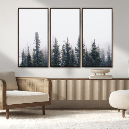 42364796-MGV-CV-36X24-Foggy Forest Wall Art Canvas Print, Framed Misty Pines Art Picture Print, Moody Woodland Perfect Scandinavian Minimalist Decor