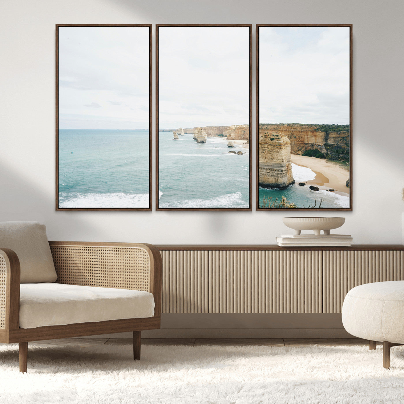 70095633-MGV-CV-36X24-Twelve Apostles Wall Art Canvas Print, Framed Coastal Cliffs Art Picture Print, Rugged Rock Formations Perfect Minimalist Coastal