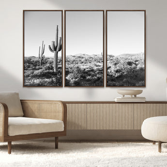 85205054-MGV-CV-36X24-Saguaro Cactus Wall Art Canvas Print, Framed Monochrome Landscape Art Picture Print, Scenic Arizona View Perfect Minimalist