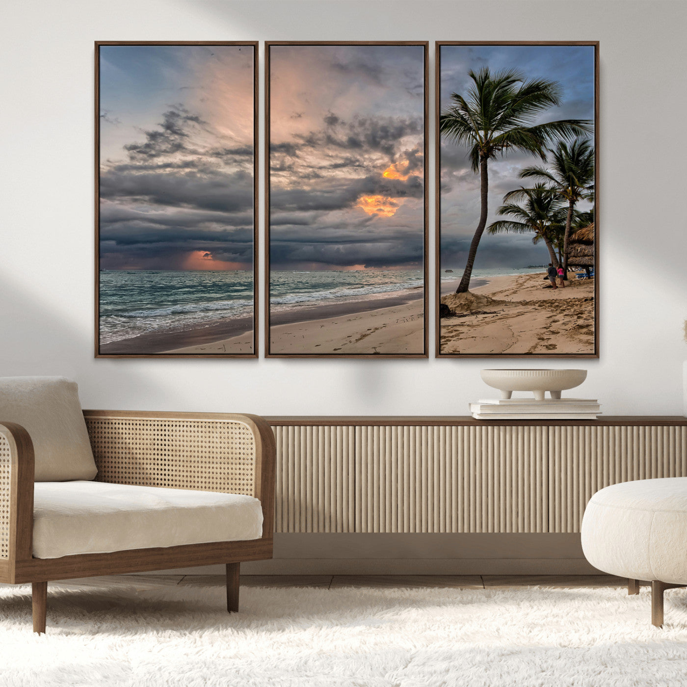 62574547-MGV-CV-36X24-Tropical Storm Wall Art Canvas Print, Framed Moody Beach Art Picture Print, Dramatic Sky Perfect Tropical Coastal Decor Artwork