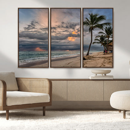 62574547-MGV-CV-36X24-Tropical Storm Wall Art Canvas Print, Framed Moody Beach Art Picture Print, Dramatic Sky Perfect Tropical Coastal Decor Artwork
