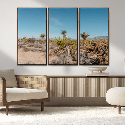 35156165-MGV-FC-48X32-3P_Walnut-Joshua Tree Wall Art Canvas Print, Framed Desert Landscape Art Picture Print, Warm Earth Tones Perfect Southwestern Minimalist
