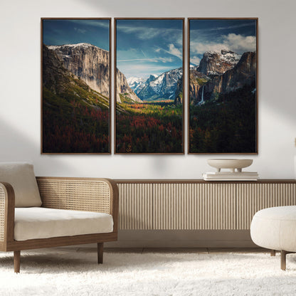 15244033-MGV-FC-48X32-3P_Walnut-Yosemite National Wall Art Canvas Print, Framed Mountain Landscape Art Picture Print, El Capitan Perfect Rustic Farmhouse Decor