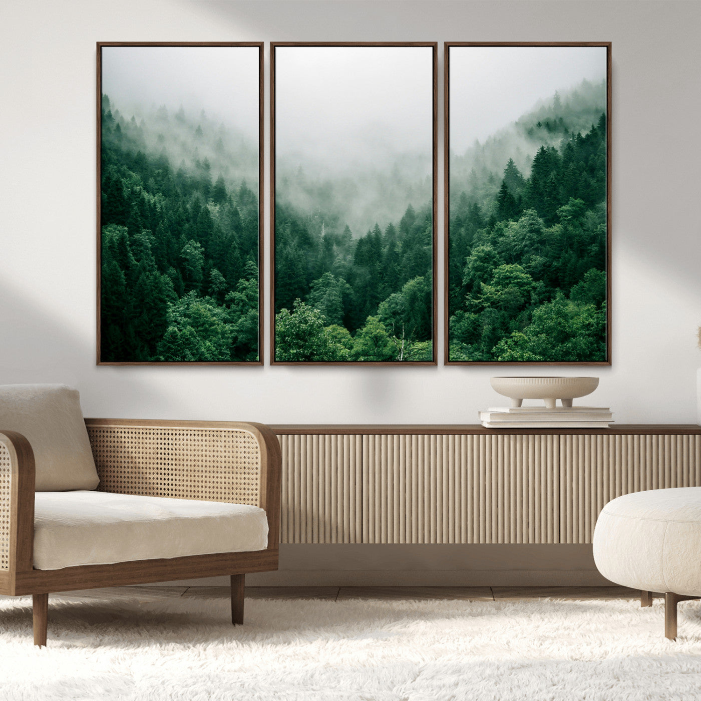 45265379-MGV-CV-36X24-Misty Forest Wall Art – Green Mountain Pine Tree Landscape Canvas Print, Nature Photography Artwork Home Decor for Bedroom, Living