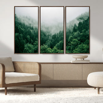 45265379-MGV-CV-36X24-Misty Forest Wall Art – Green Mountain Pine Tree Landscape Canvas Print, Nature Photography Artwork Home Decor for Bedroom, Living