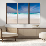55017356-MGV-FC-48X32-3P_Walnut-Ocean Beach Wall Art – Turquoise Wave and White Sand Shoreline Canvas Print, Coastal Seascape Photography Decor for Living Room,