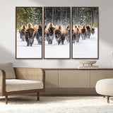 96906195-MGV-FC-48X32-3P_Walnut-Bison Herd Wall Art – American Buffalo Wildlife Photography Canvas Print, Winter Snow Scene Western Nature Decor for Living Room,
