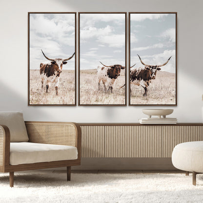 65621083-MGV-CV-36X24-Texas Longhorn Wall Art – Rustic Western Cattle Canvas Print, Southwestern Ranch Photography Decor for Living Room, Office,