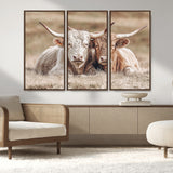 38651722-MGV-FC-48X32-3P_Walnut-Cow Wall Art – Rustic Longhorn Pair Canvas Print, Western Farmhouse Animal Painting, Country Ranch Decor for Living Room, Bedroom,
