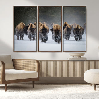 30332489-MGV-CV-36X24-Winter Bison Herd Wall Art – Powerful Buffalo Canvas Print, Rustic Wildlife Photography Decor for Farmhouse, Cabin, Lodge, Living
