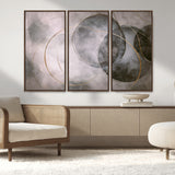 20066876-MGV-FC-48X32-3P_Walnut-Neutral Abstract Circle Wall Art – Modern Gray Beige Gold Canvas Print, Minimalist Geometric Painting for Bedroom, Living Room,