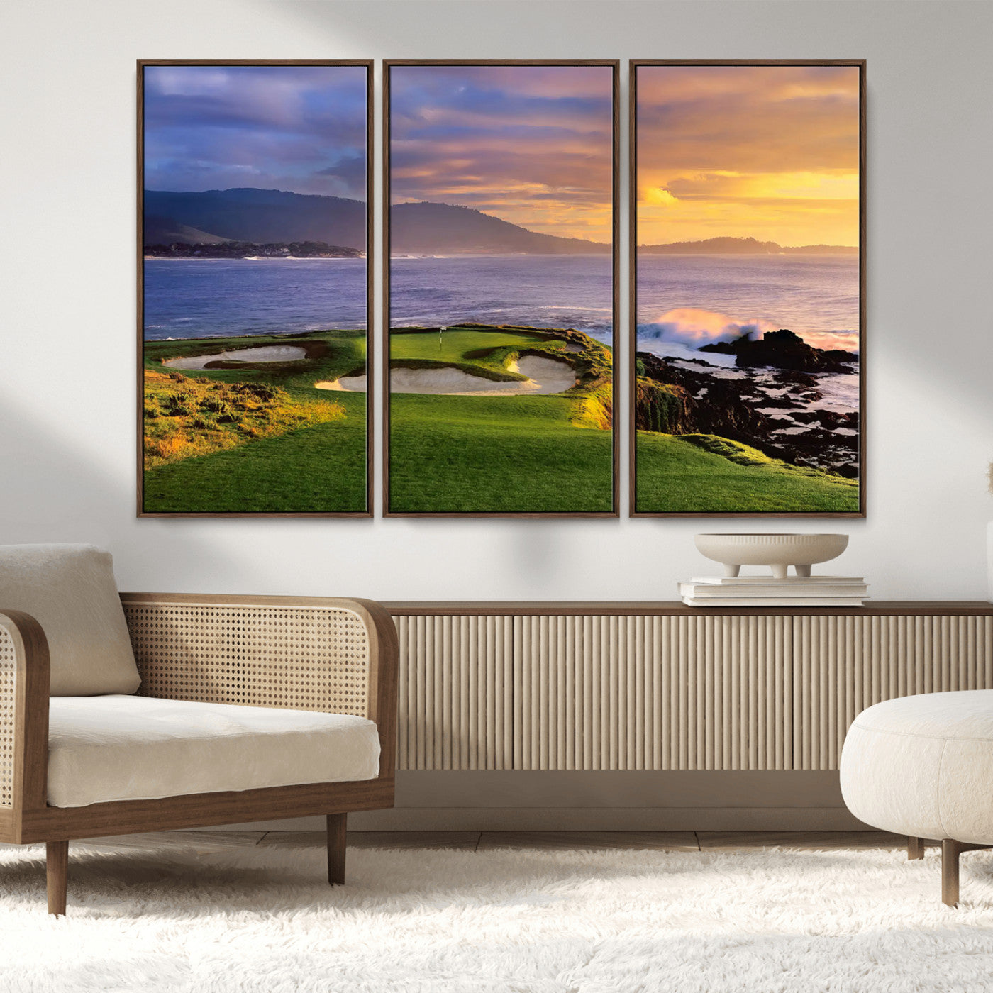 39644075-MGV-CV-36X24-Golf Course Wall Art – Coastal Sunset Canvas Print, Scenic Oceanfront Fairway Landscape Decor for Office, Man Cave, or Living Room