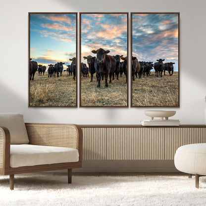 13867292-MGV-CV-36X24-Black Cattle Wall Art – Rustic Ranch Herd Canvas Print, Western Farmhouse Country Landscape Decor for Living Room, Office, or