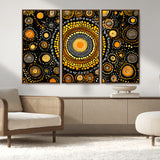 45478523-MGV-CV-36X24-Abstract Circle Wall Art – Bold Black and Gold Dot Painting Canvas Print, Modern Geometric Mandala Style Decor for Living Room or