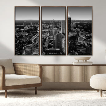 46578567-MGV-CV-36X24-Atlanta Skyline Wall Art – Black and White Cityscape Canvas Print, Modern Urban Night Decor for Office, Living Room, or Apartment