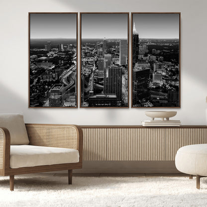 46578567-MGV-CV-36X24-Atlanta Skyline Wall Art – Black and White Cityscape Canvas Print, Modern Urban Night Decor for Office, Living Room, or Apartment