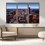 81886632-MGV-FC-48X32-3P_Walnut-Atlanta Skyline Wall Art – Vibrant City Lights Canvas Print, Modern Urban Cityscape Decor for Living Room, Office, or Apartment