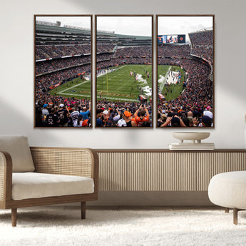 18347149-MGV-FC-48X32-3P_Walnut-Soldier Field Wall Art – Chicago Bears Football Stadium Canvas Print, Game Day Sports Decor for Man Cave, Bar, Office, or Living