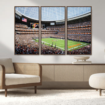 32530647-MGV-FC-48X32-3P_Walnut-Chicago Bears Stadium Wall Art – Futuristic Dome Arena Canvas Print, Modern Football Concept Design Decor for Man Cave, Bar, or