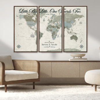10693204-MGV-CV-36X24-Little By Little One Travels Far Tolkien Quote Blue Green World Map Adventure Wall Art Canvas Print Rustic Wanderlust Travel Decor