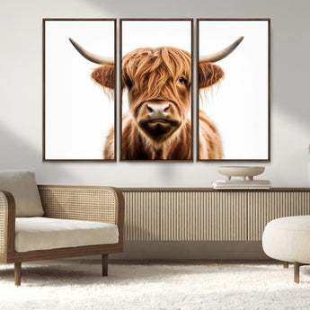 637908607-MGV-FC-93X47-3P_Black-Highland Cow Wall Art Print – Rustic Farmhouse Animal Portrait, Scottish Highland Cattle Canvas, Modern Country Wall Decor for