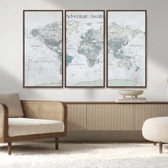 TEST111-MGV-CV-36X24-Personalized Adventure Awaits Push Pin World Map – Custom Framed Travel Tracker Canvas Wall Art for Home, Office