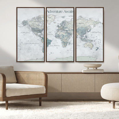 TEST111-MGV-CV-36X24-Personalized Adventure Awaits Push Pin World Map – Custom Framed Travel Tracker Canvas Wall Art for Home, Office