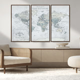 94249974-MGV-CV-36X24-Ours Explore World Map Wall Art – Modern Travel Canvas Print, Neutral Adventure Decor for Living Room, Office, Study, Bedroom,