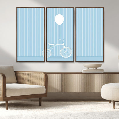 56479838-MGV-FC-48X32-3P_Walnut-Bicycle Wall Art – Minimalist Blue Canvas Print with Balloon Illustration, Modern Decor Artwork for Kids Room, Nursery, or Living