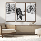 38956835-MGV-CV-36X24-Moose Winter Snowy Forest Canvas Wall Art – Wildlife Nature, Antlers in Frozen Landscape, Quiet Path, Cold Season Outdoors Print