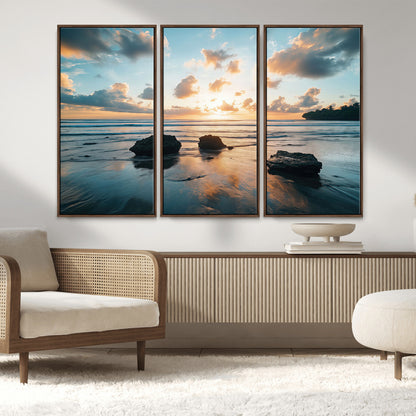 23879436-MGV-CV-36X24-Rocky Ocean Sunset Canvas Wall Art – Seaside Dramatic Seascape, Ocean Sunset Art Print for Coastal Modern Decor for Nature