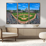 35800083-MGV-CV-36X24-Wrigley Field Baseball Stadium Canvas Wall Art – Packed Crowd Sports Stadium Print, City Skyline Baseball Field Canvas for Game