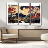 28945903-MGV-CV-36X24-Yayoi Kusama Inspired Japanese Art Canvas Print – Framed Floral & Mt. Fuji Wall Decor, Modern Asian Style Canvas for Home, Office,