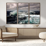 38622353-MGV-CV-36X24-Stormy Ocean Waves Canvas Wall Art – Framed Turbulent Sea Print, Large Nature Canvas for Coastal, Living Room, or Office Spaces