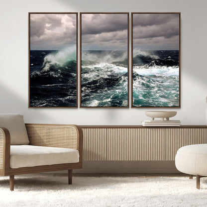 38622353-MGV-CV-36X24-Ocean Wave Wall Art – Dramatic Seascape Canvas Print with Stormy Sky and Crashing Sea, Bold Coastal Photography for Living Room,