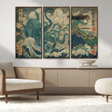60346622-MGV-CV-36X24-Tsukioka Yoshitoshi Samurai Wall Art Print, Japanese Katana Warrior Canvas Wall Art, Octopus Sea Monster Canvas Print,