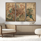 63782167-MGV-CV-36X24-Tsukioka Yoshitoshi Samurai Wall Art Print, Japanese Katana Warrior Canvas Wall Art, Octopus Sea Monster Canvas Print,