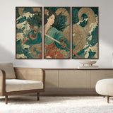 79740258-MGV-CV-36X24-Tsukioka Yoshitoshi Samurai Wall Art Print, Japanese Katana Warrior Canvas Wall Art, Octopus Sea Monster Canvas Print,