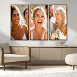 CSTM912-MGV-FC-48X32-3P_Walnut-Framed Wedding Canvas Print - Custom Wall Art Keepsake for Couples, Elegant Home Decoration Gift, Create Your Own Photo Canvas