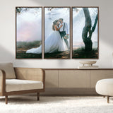 CSTM913-MGV-FC-48X32-3P_Walnut-Framed Wedding Canvas Print - Custom Wall Art Keepsake for Couples, Elegant Home Decoration Gift, Create Your Own Photo Canvas