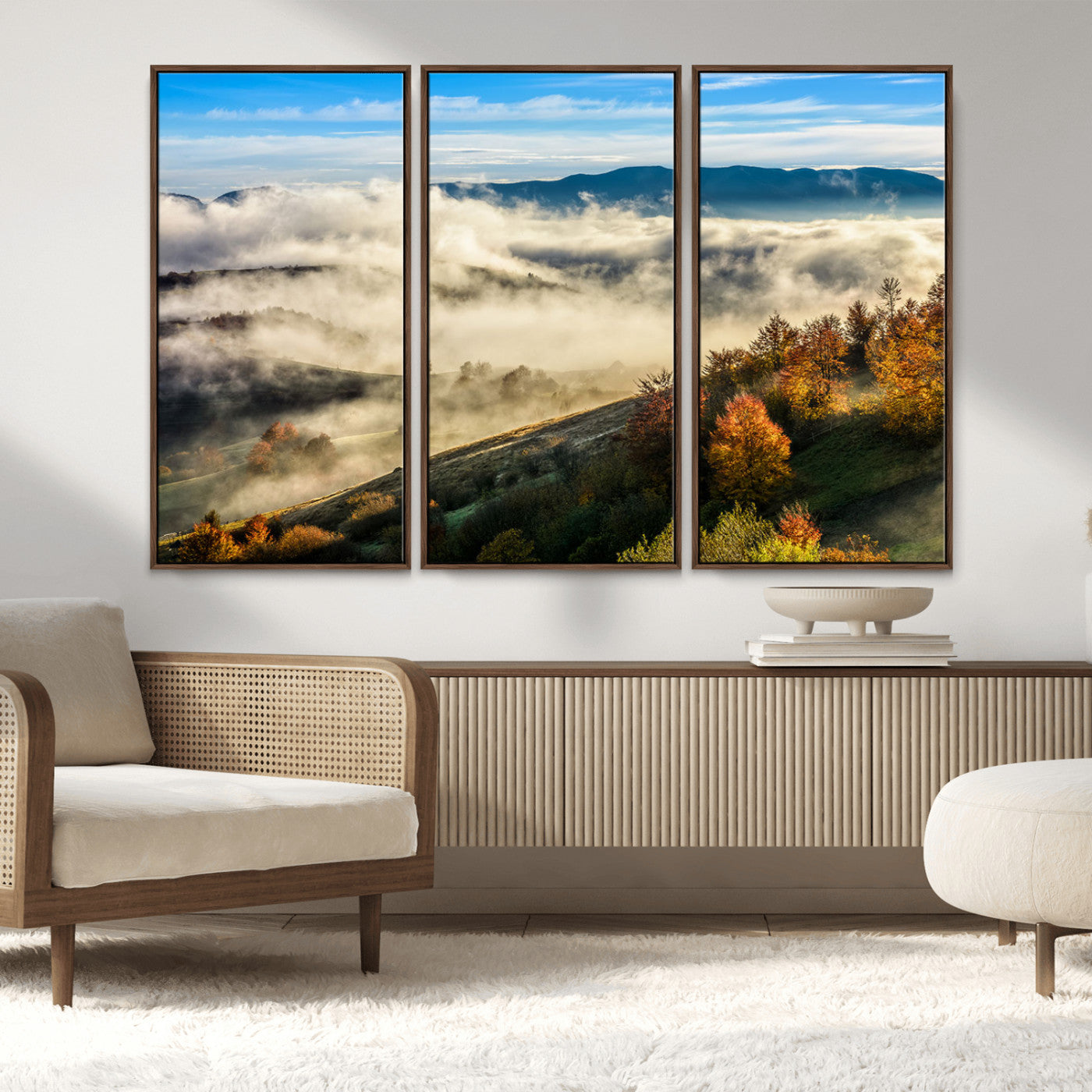 21551192-MGV-FC-48X32-3P_Walnut-Landscape Wall Art – Autumn Mountain View Canvas Print, Scenic Nature Photography Decor for Bedroom, Living Room, Office, Cabin or